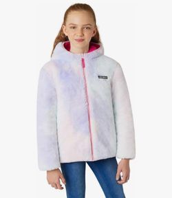 NWT Pink color block Eddie Bauer Kids Reversible Plush Hoodie Jacket Coat Large 14/16