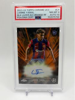 2023/24 Topps Chrome Lamine Yamal Rookie Orange Black Lazer Auto /25 PSA 8/10