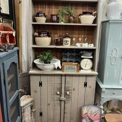 Rustic Taupe Hutch Cabinet