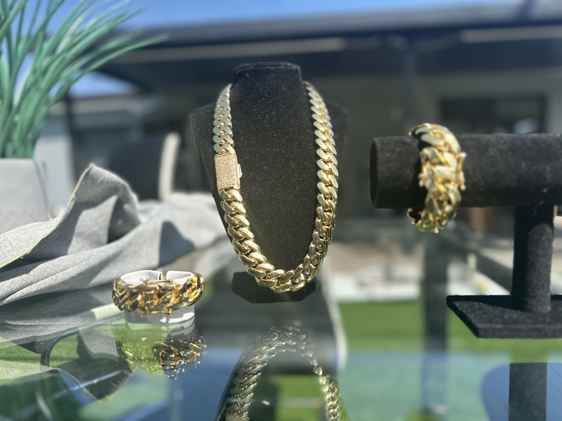 Gold Cuban VVS Chain And Gold Cuban VVS Matching Bracelet