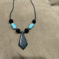 Nephrite Jade Aventurine Stone, turquoise, Black Bead Green Seed Bead Necklace 24” in length 