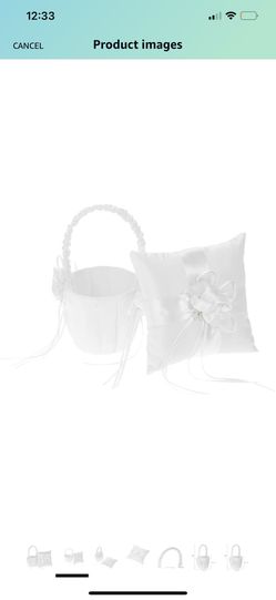 Flower Basket and Ring Pillow Set, Ivory Satin Bowknot Ring Bearer Pillow and Wedding Flower Girl Basket Set (Flower) Thumbnail