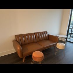 Tan Leather Brown Futon Couch