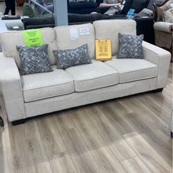 Fabric Plushy Cushion With Square Arm Sofa 