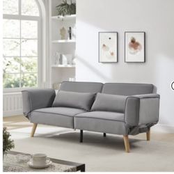 72.8'' Futon Sofa Bed with Adjustable Armrests and Recliner Function