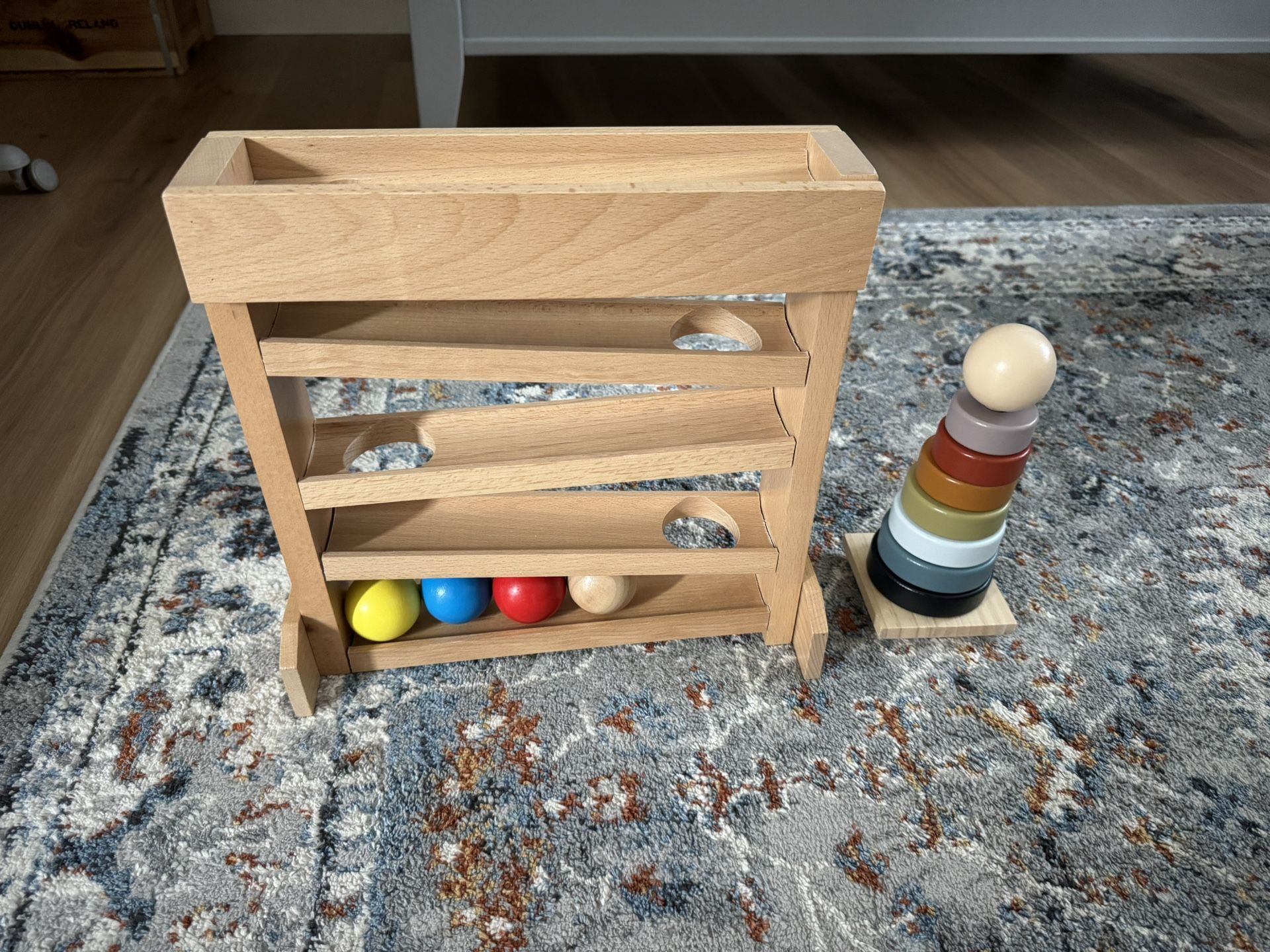 Wood Marble Track And Wood Stacker Toy