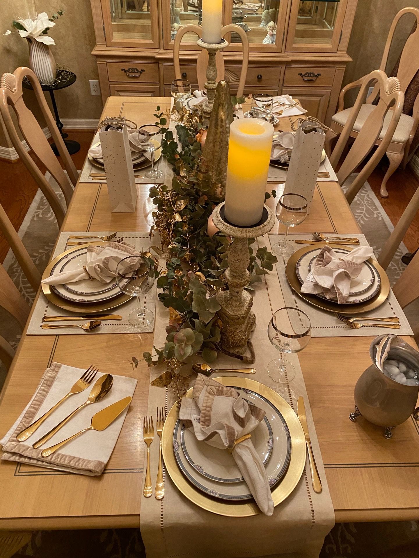 Dining room set with 6 chairs and two table head arm chairs