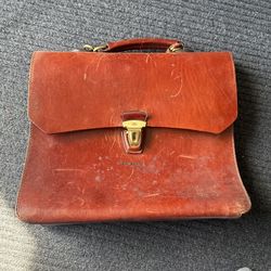 The Bridge Vintage Brown Leather Expandable Briefcase With Shoulder Strap