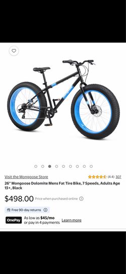 26" Mongoose Dolomite Mens Fat Tire Bike, 7 Speeds, Adults Age 13+, Black