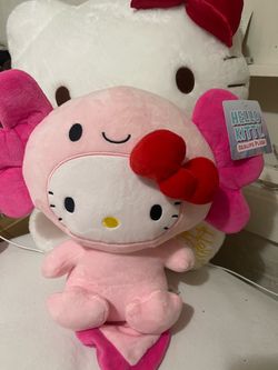 Pink Sanrio hello kitty dressed as an axolotl
