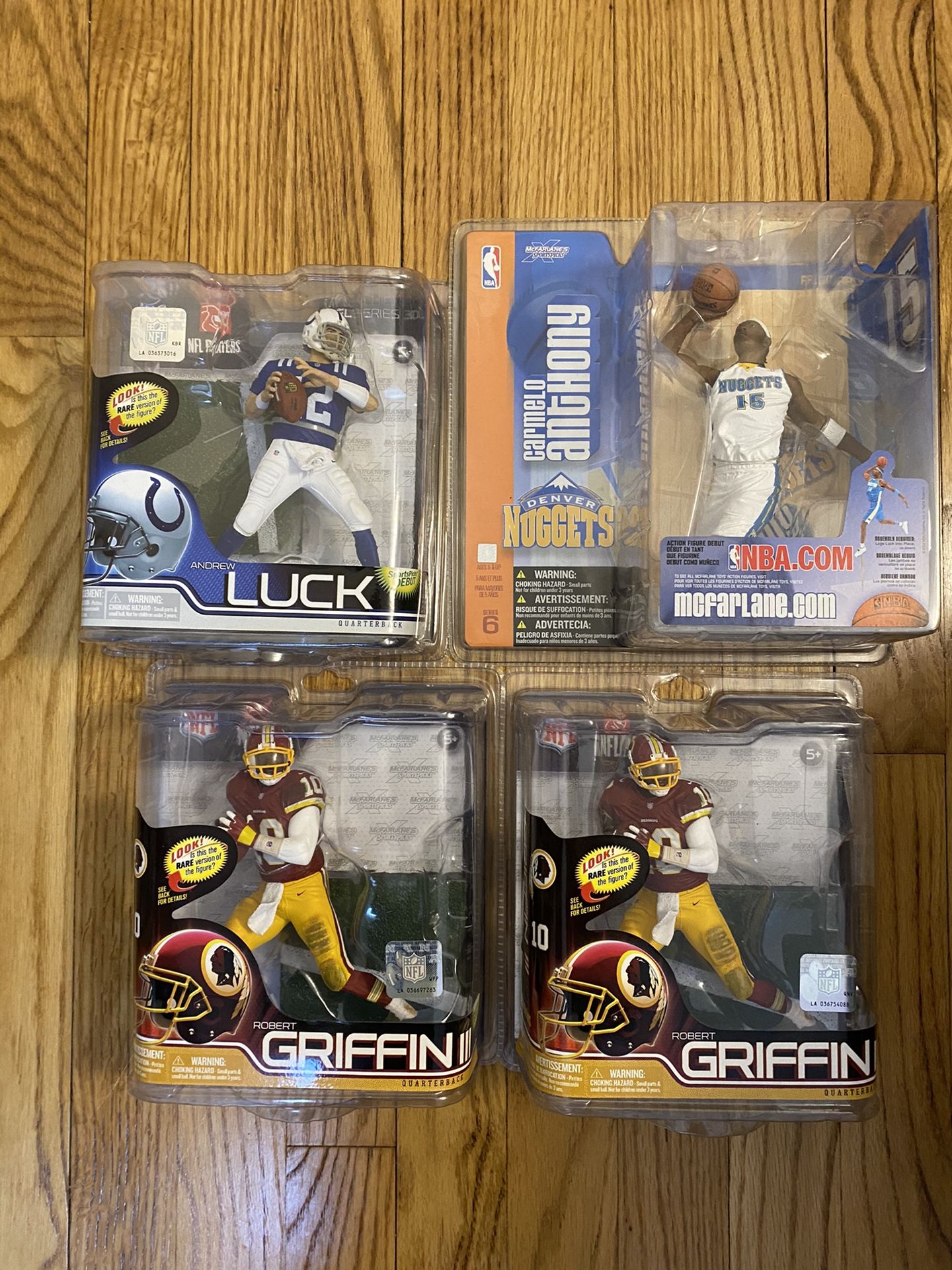 LOT OF 4 Mcfarlane Figures Andrew Luck , (2) Robert Griffin & Carmelo  Anthony for Sale in Bridgeport, CT - OfferUp