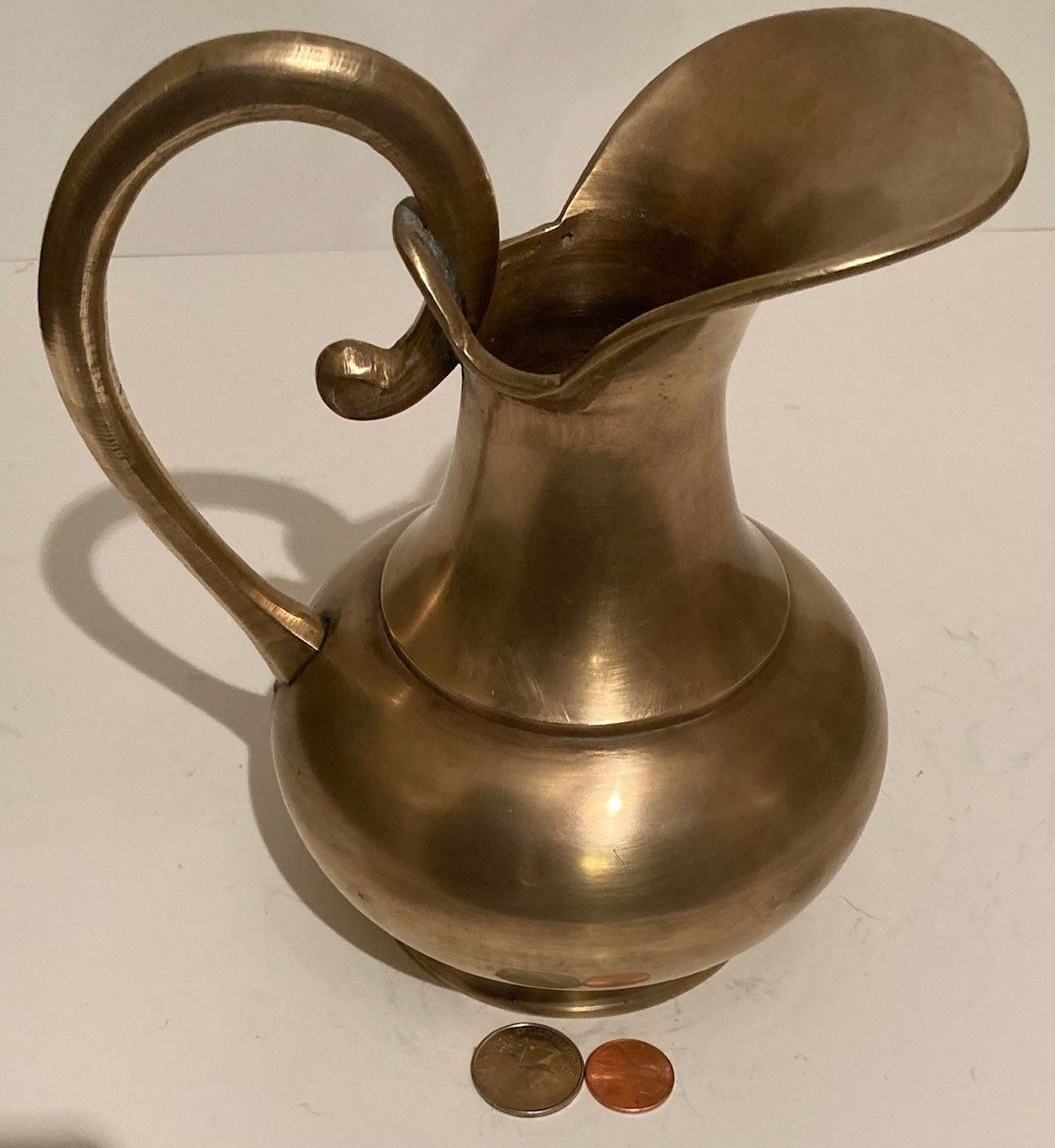 Vintage Metal Brass Serving Pitcher, 7" x 7 1/2", Quality, Heavy Duty, Kitchen Decor, Table Display, Shelf Display, This Can Be Shined Up Even More