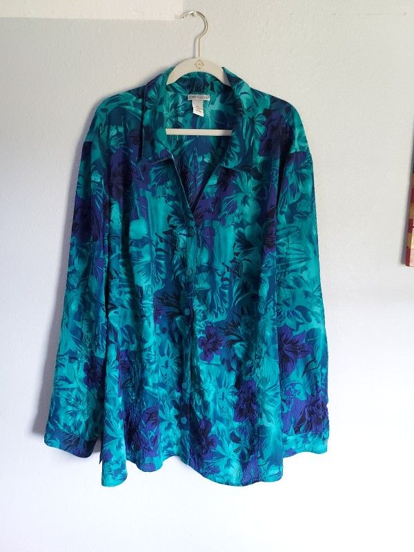 Catherine’s Women's Button Down Long Sleeve Blouse Top 4X Tropical Floral
