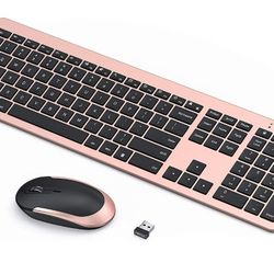 seenda Rechargeable Wireless Keyboard Mouse Combo Full Size Cordless Keyboard & Mouse Sets with Build-in Lithium Battery Ultra Thin Quiet Keyboard Mic