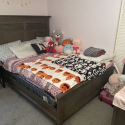 brown wood color queen bed frame