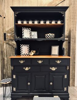 Simply Stunning Black Matte Buffet And Hutch. Solid Wood. Custom Made. 