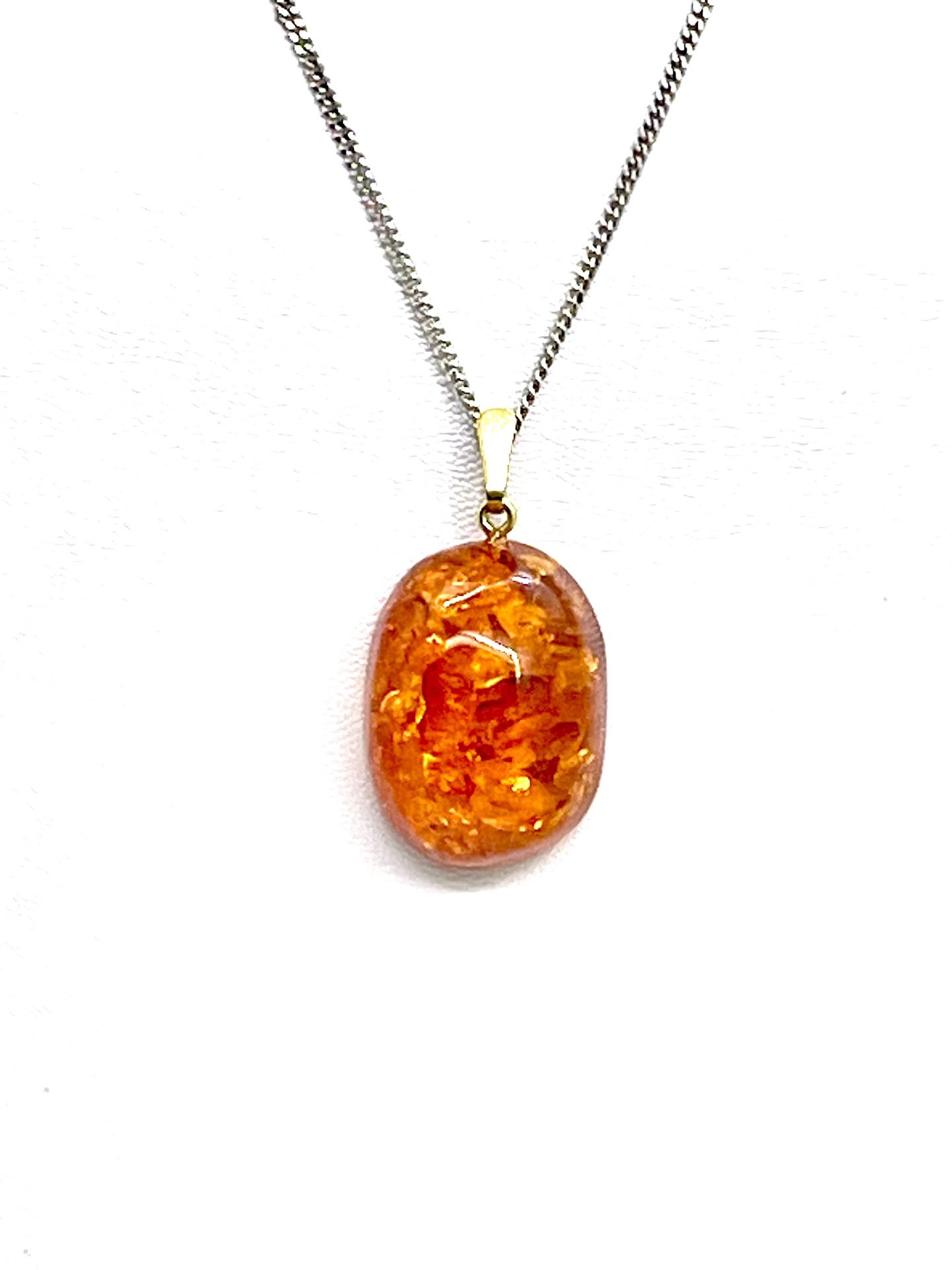 Sterling Amber Lucite Necklace