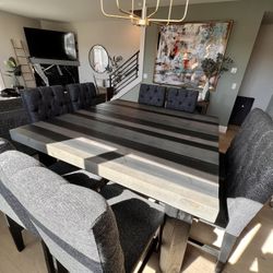 Square Counter Height Dining Table & 8 Chairs In Gray