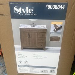 Leo 36-inch Clove Bathroom Vanity Base Cabinet & Marble Vanity Top