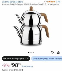 (Used once) korkmaz Turkish Teapot 18/10 Stainless Steel 3.6 Litre Capacity
