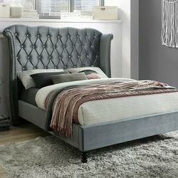 Hollywood Grey Velvet King Bed

