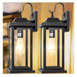 2-Pack Dusk to Dawn Large Outdoor Wall Lights 17 Inch, Exterior Light Fixtures Porch Lights Tempered Clear Glass, IP65 Waterproof Anti-Rust Outside Wa