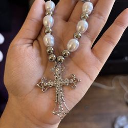 Y2K Pearl Cross Necklace 