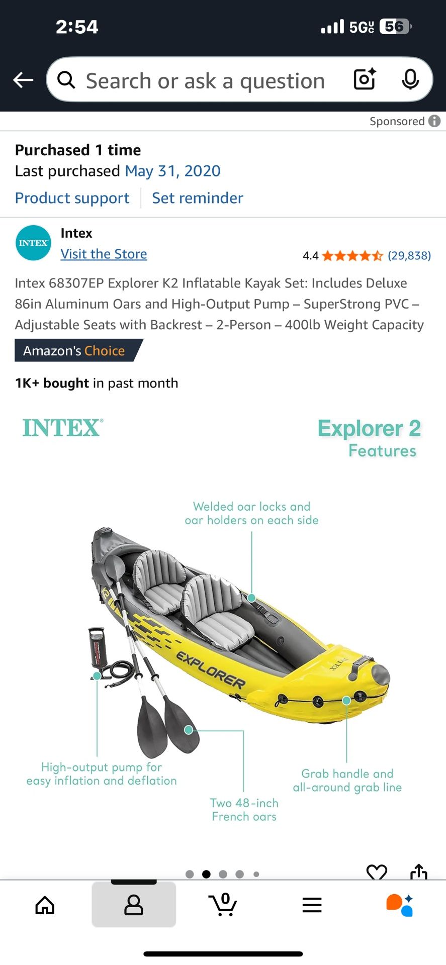 Intex Explorer K2 Inflatable Kayak – Brand New in Box – 2-Person Set