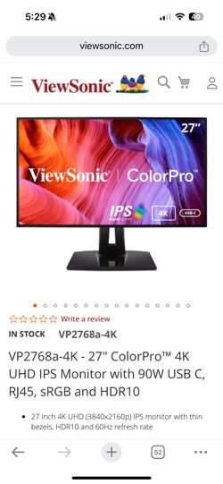Viewsonic Vp2768 4K Color Accurate Monitor (27 Inches)
