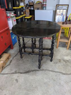 Antique Drop Leaf Gate Turned Leg Table 1 Drawer