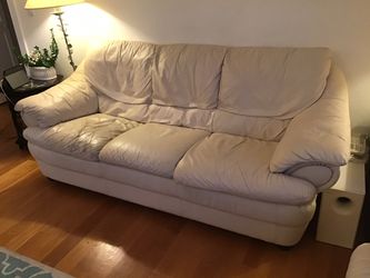 Genuine Italian Natuzzi style quality leather couch and love seat set in universal cream color. (Post is for set of 2, but will consider selling as
