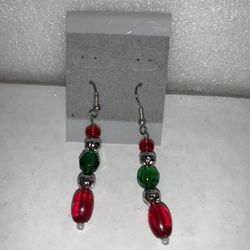 One Of A Kind Red , Green , Silver Earrings 