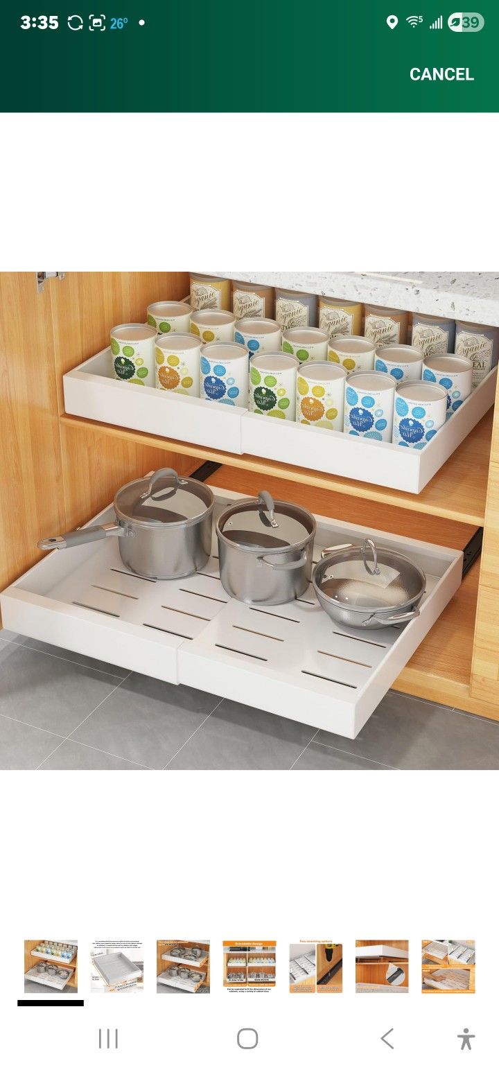 COVAODQ 1 Pack Pull Out Cabinet Organizer Extendable Sliding Slide Out Pantry Shelves Storage No Punch for Kitchen Base Cabinet Organization, Pantry,