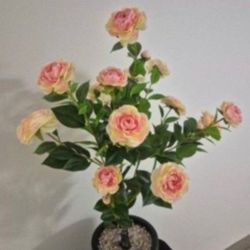 *** NEW LOW PRICE *** 4ft Faux Champagne Camellia Topped with Pink/Translucent Stone in a 15in Resin Planter @ Lasting Creations