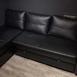 Friheten Black Leather Sleeper Sofa and Free Memory Foam Topper