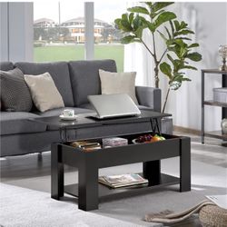 Lift Top Coffee Table with Hidden Compartment and Storage Shelf, Rising Tabletop Dining Table for Living Room Reception Room, 38.6in L