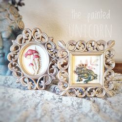 Whimsical Framed Frog Prince And Mushroom