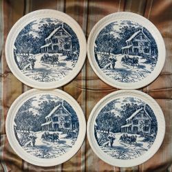 Royal (USA) Currier and Ives Blue Plate 7.5" Winter Village Scene
