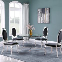 5 PCS Manhattan Collection Modern Dining table set-Stainless Base-available in 4 colors Now 1598.00 Free Delivery 🚚 