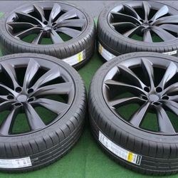 22” Tesla Model X Matte Satin Black Turbine Wheels Rims Goodyear Tires TPMS OEM
