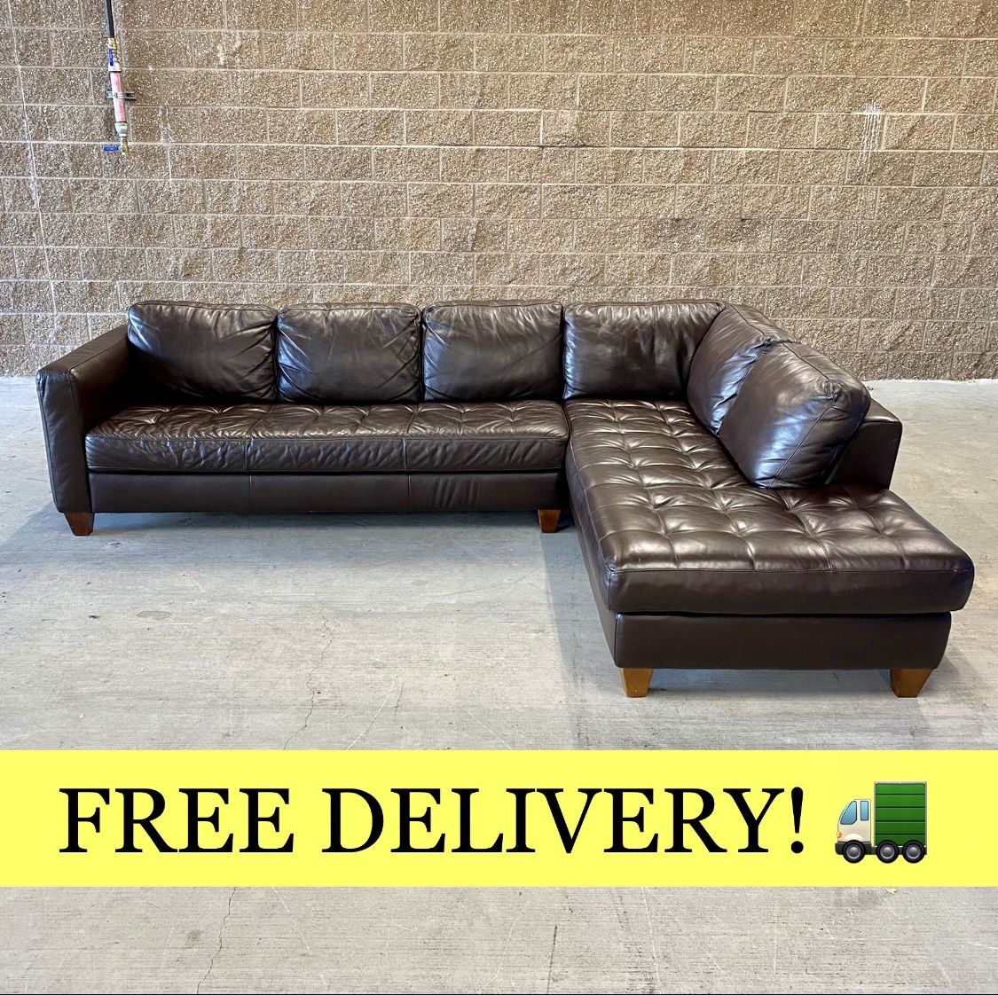 Macy’s Brown Genuine Leather L Sectional Couch Sofa (FREE DELIVERY! 🚛)