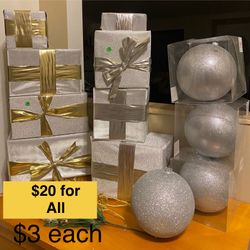 Wedding Decor / Decorative Gift Boxes And Large Silver Balls
