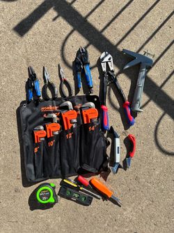 Mixed Hand Tool Lot with Pipe Wrenches and Pliers