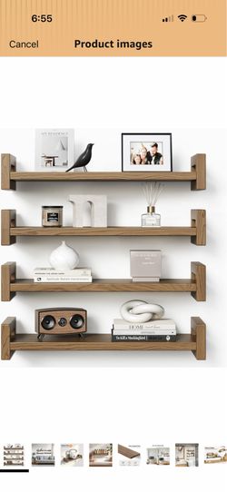 Floating Shelves 4 Pack, 16" Solid Wood Wall Mounted Rustic Walnut