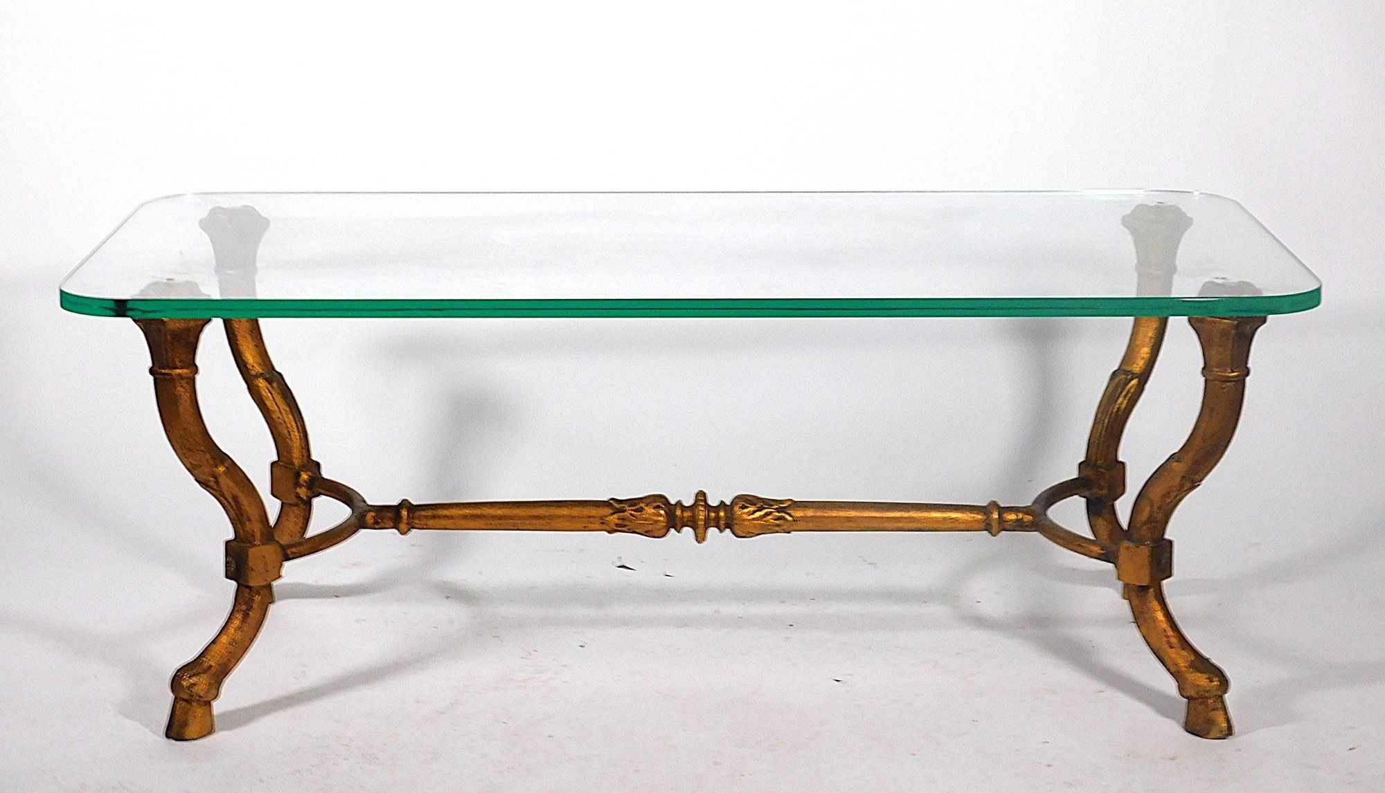 Maison Ramsay Style Gilt Base Glass Top Coffee Table