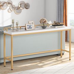 70.9 inchLong Sofa Table, Narrow Console Table Behind Couch for Living Room (White Gold)