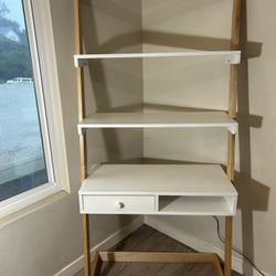 Corner Book Shelf Desk Vanity  White