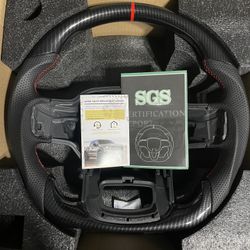 Steering Wheel for F150 for Raptor 2021-2023 Hydro-Dip Carbon Fiber D-shaped Flat-bottom Steering 