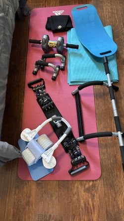 Set Of Exercises Equipment At Home Gym.