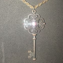 Key Necklace With Pink Ruby